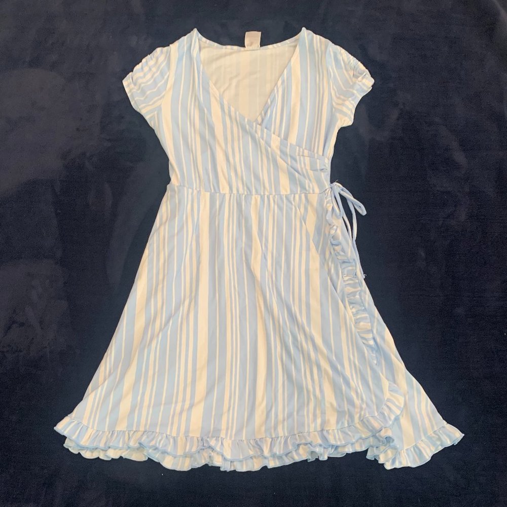 Blue Striped Wrap-Tie Dress